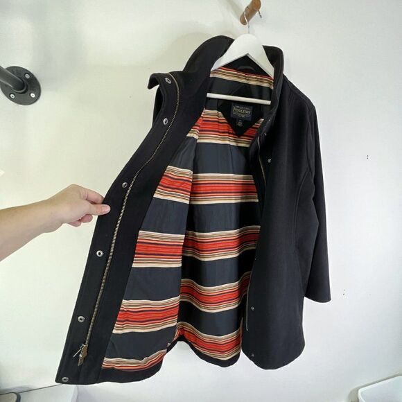 Pendleton Black Funnel Neck Full Zip Mid Length Wool Coat - Picture 4 of 11